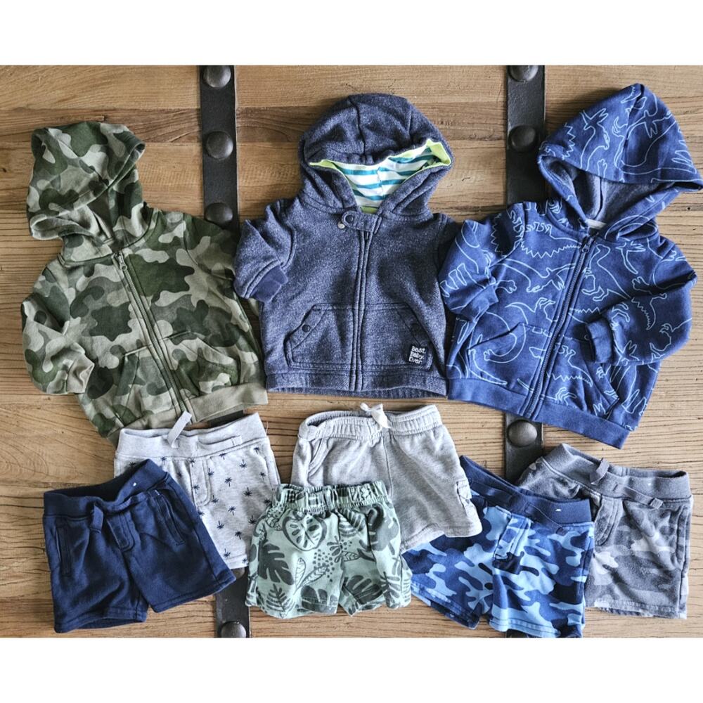 Infant Boys Hoodie and Sweat Shorts 9 piece bundle sz 6M